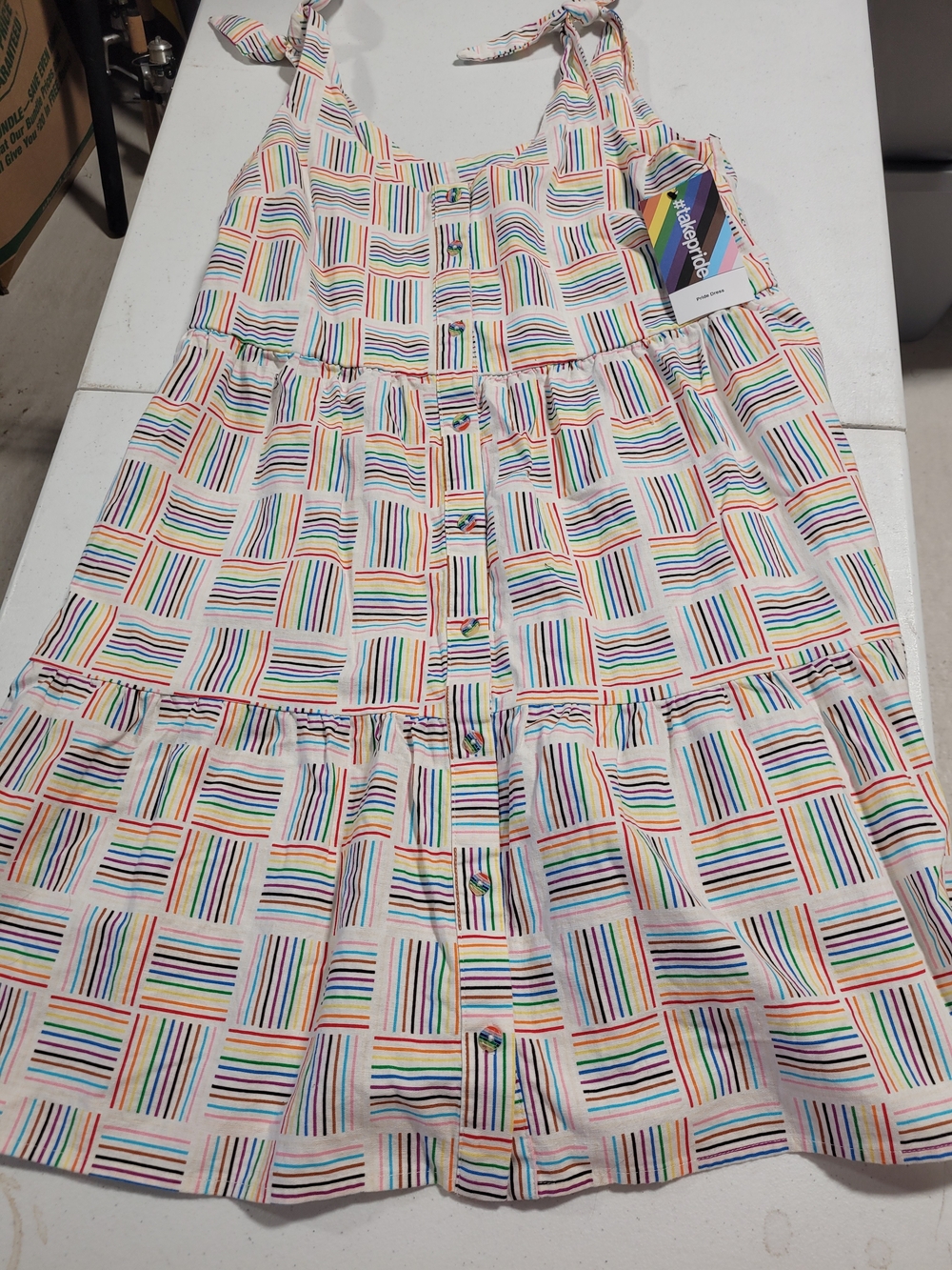 Tie-Shoulder Rainbow Stripe Cotton Sundress